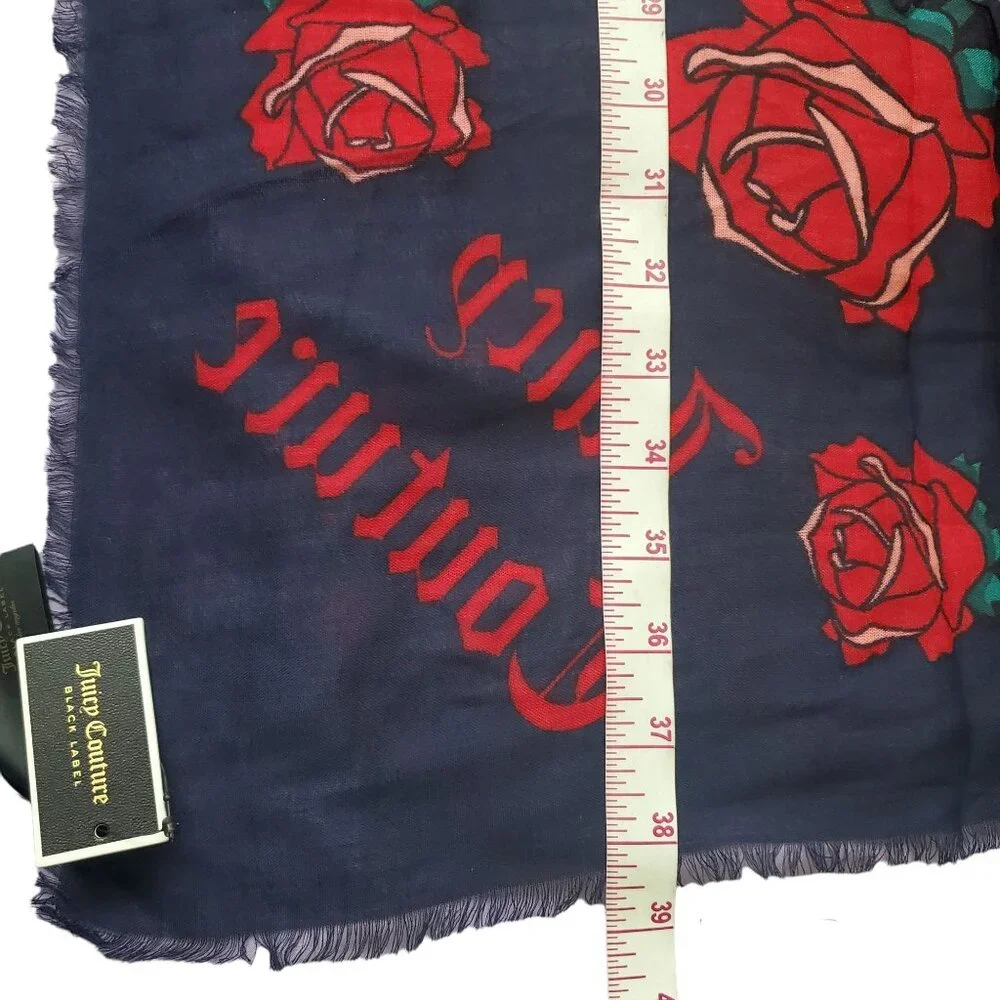 Juicy Couture Womens scarf Rose Square 38 x 38 approximate dark blue color Nwt